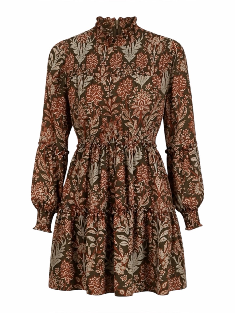 Saks Fifth Avenue Brown Floral Long Sleeve Dress